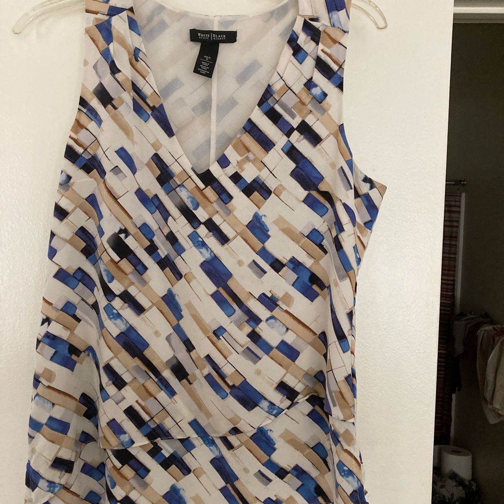 White House/ Black Market Silk Geo Print Top